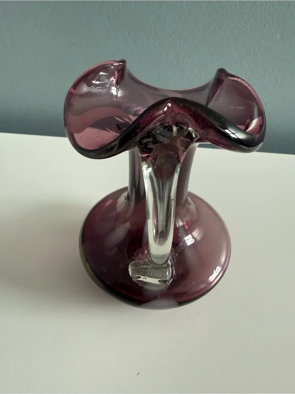 Fenton 1970’s Hand Blown Amethyst Purple  Small Pitcher w/Ruffled Edges